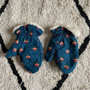 Blue Mittens with mushroom Print